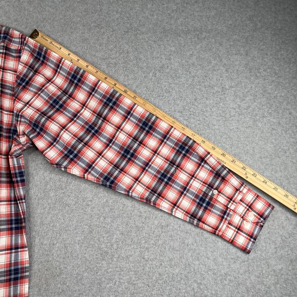 Hart Schaffner Marx Shirt Large Red Blue Linen Blend Button Up Long Sleeve NEW - Picture 12 of 15